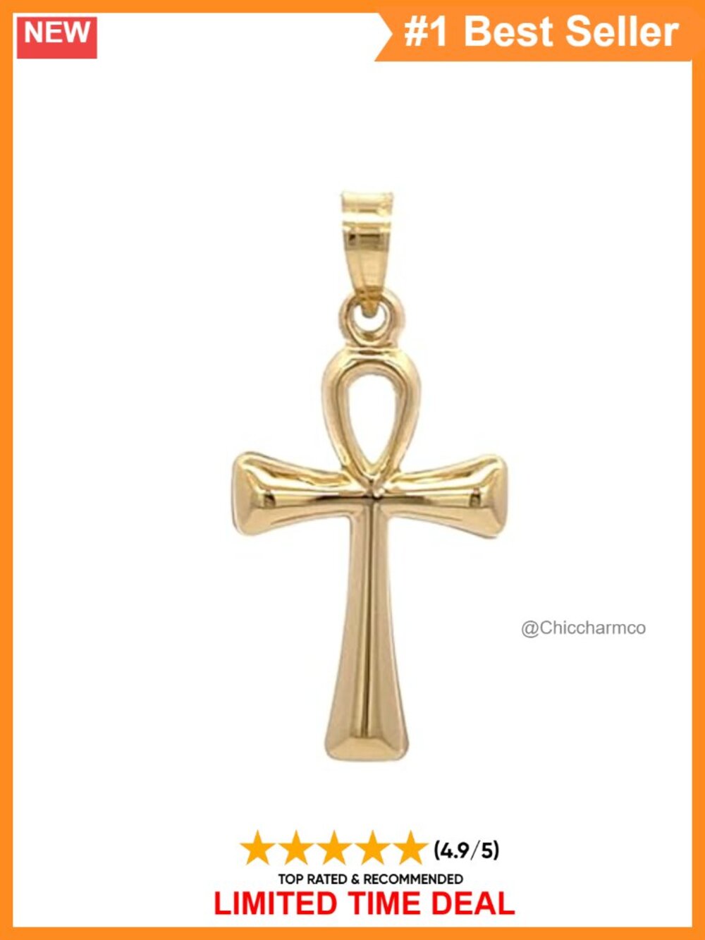 14k Yellow Gold Ankh Cross Pendant Necklace Polished